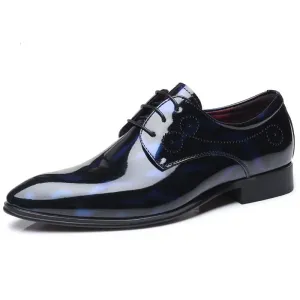 Men Floral Patent Derby Shoes Formal Business Pointed Toe Faux Leather Boots | 333