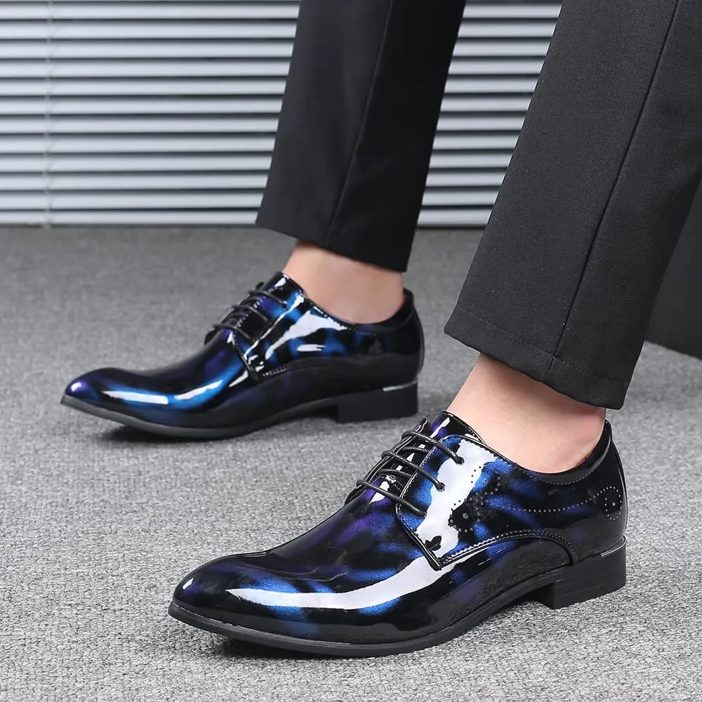 Men Floral Patent Derby Shoes Formal Business Pointed Toe Faux Leather Boots | 333