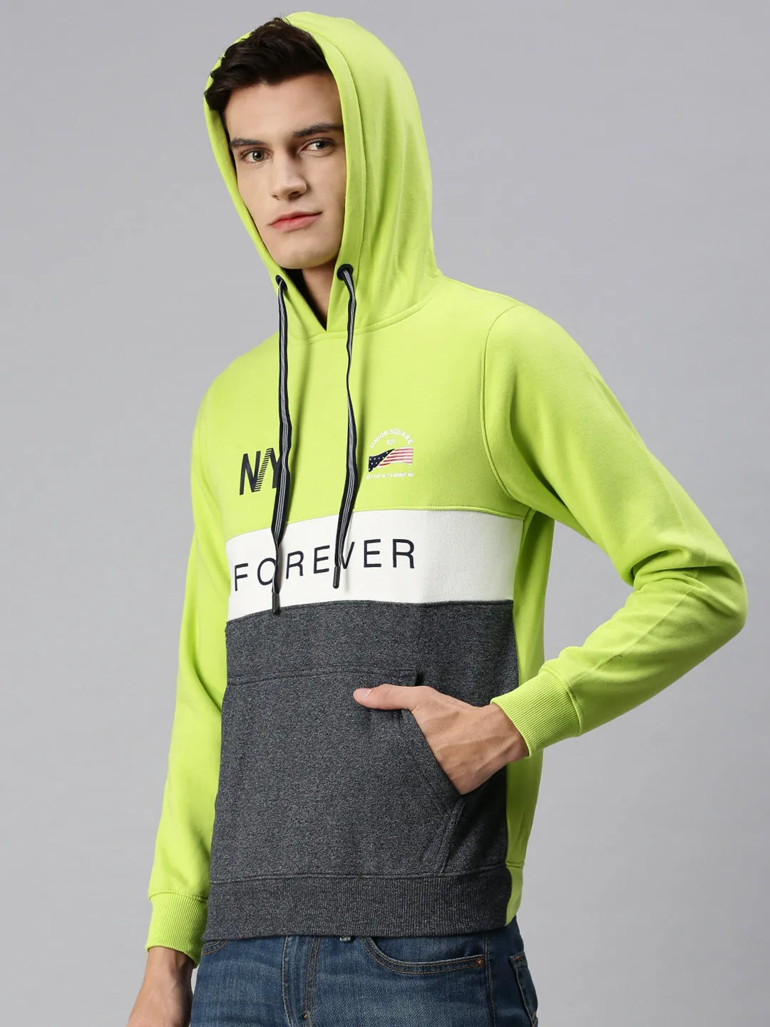 Men Hooded Graphic Print Green Sweatshirt