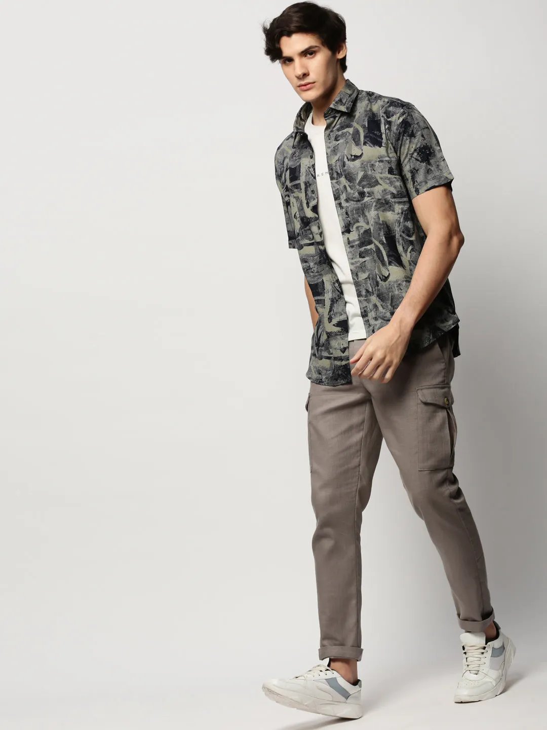 Men Khaki Printed Casual Casual Shirts