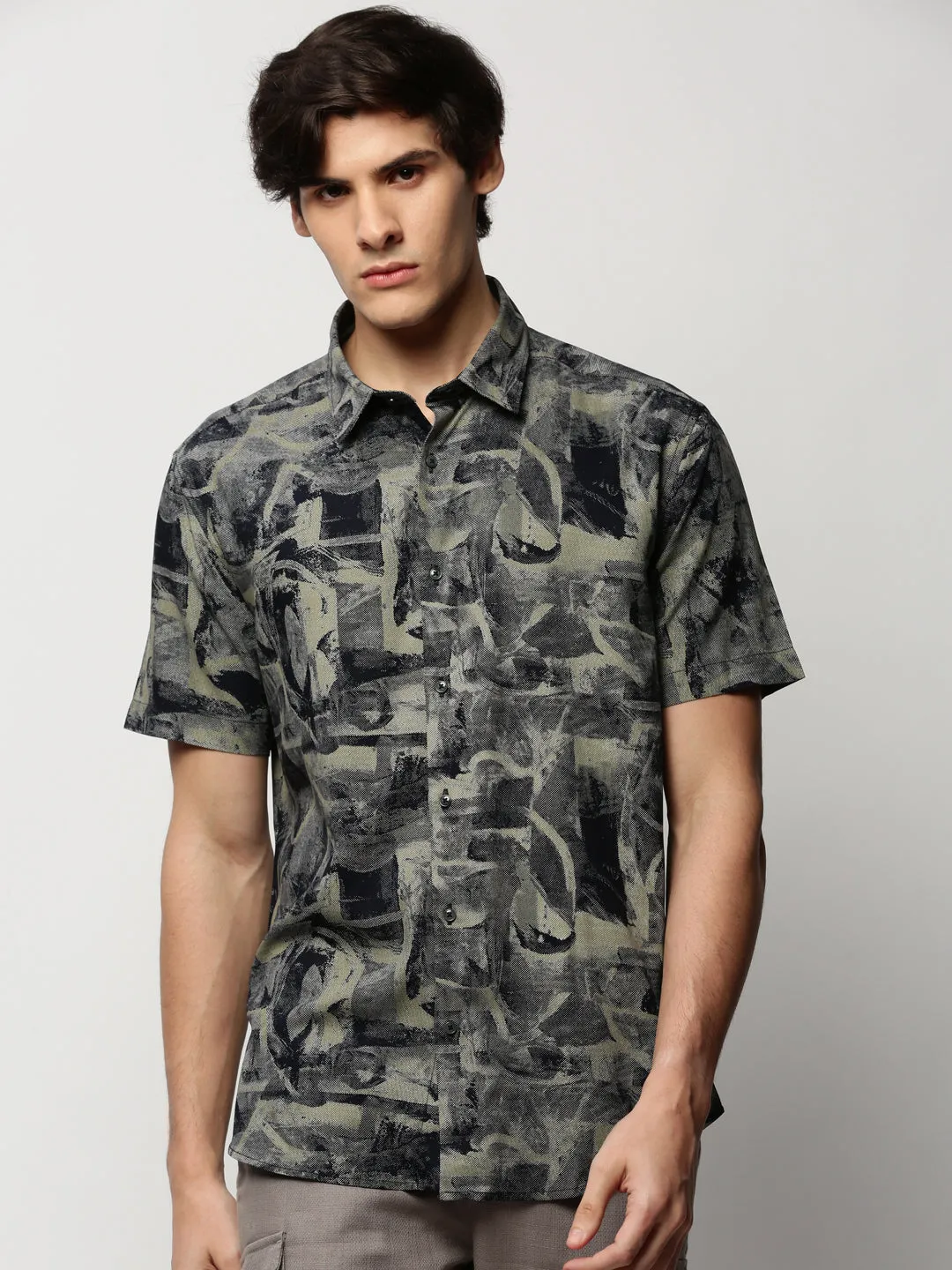 Men Khaki Printed Casual Casual Shirts