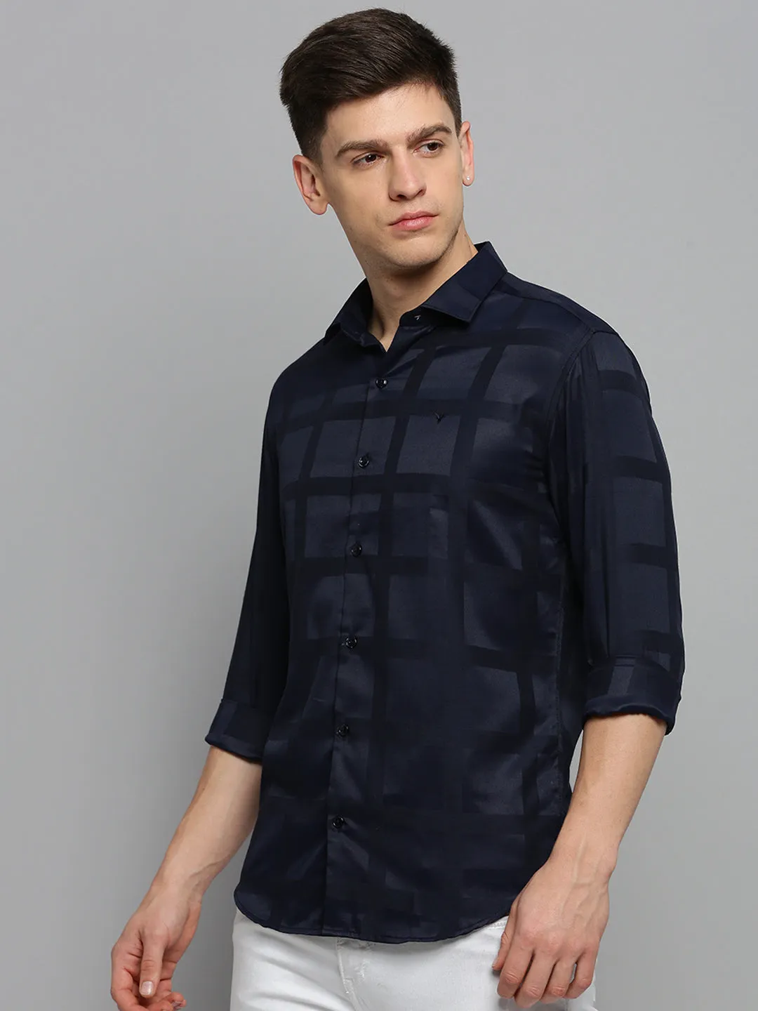 Men Navy Solid Formal Shirt