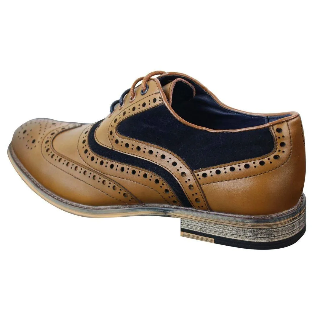 Mens Real Leather & Suede Laced Gatsby Brouges Smart Casual Designer Retro Shoes