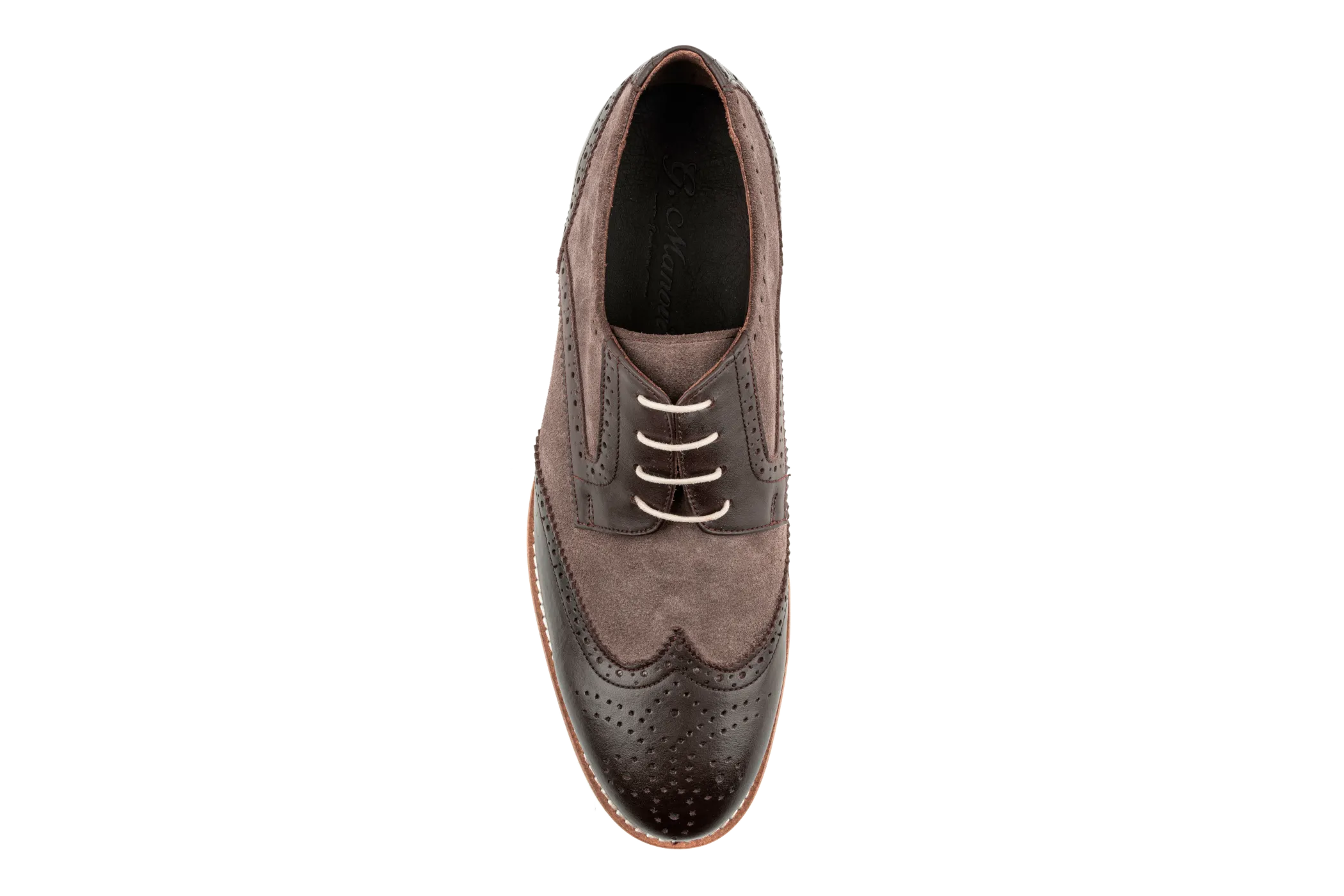 Men's Suede Derby Shoes, Dress Sneakers, Two Tones, Blend of Top Grain And Suede Leather Brown Suede Derby Shoes, Derby Brogues Leo by Debbano