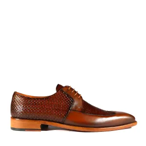 Mezlan 9916 Men's Shoes Cognac Woven / Calf-Skin Leather Opanka Derby Oxfords (MZS3473)