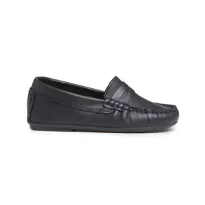 Navy leather penny loafer