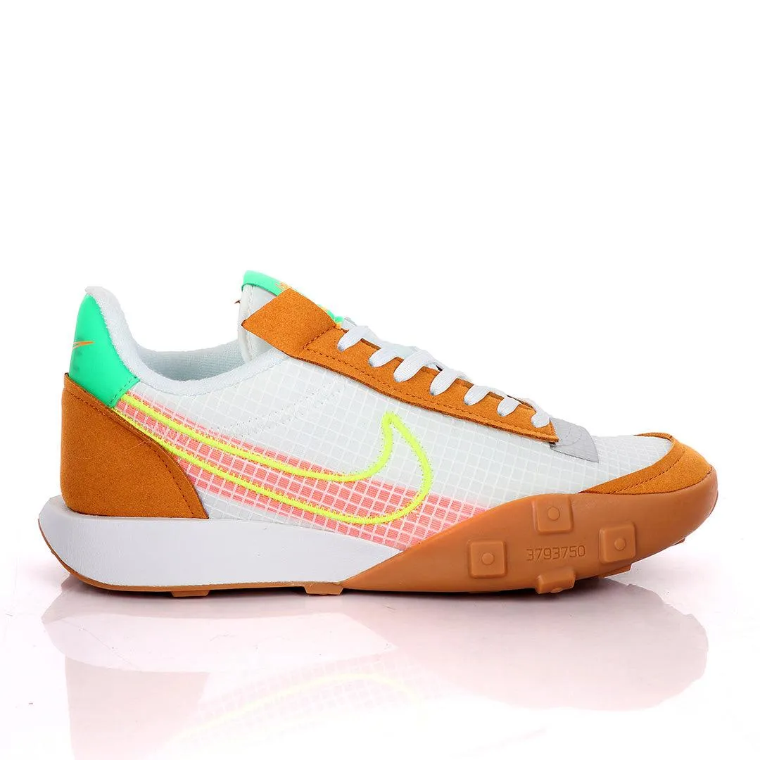 NK Waffle Racer White And Brown Sneakers