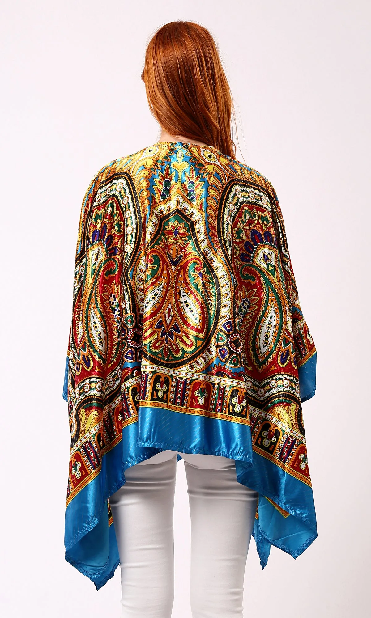 O182853 Turquoise & Yellow Wide Long Sleeves Stain Cardigan