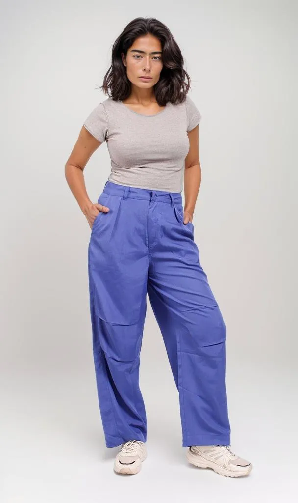 o200589-HIGH-WAISTED WIDE-LEG TROUSERS - BLUE