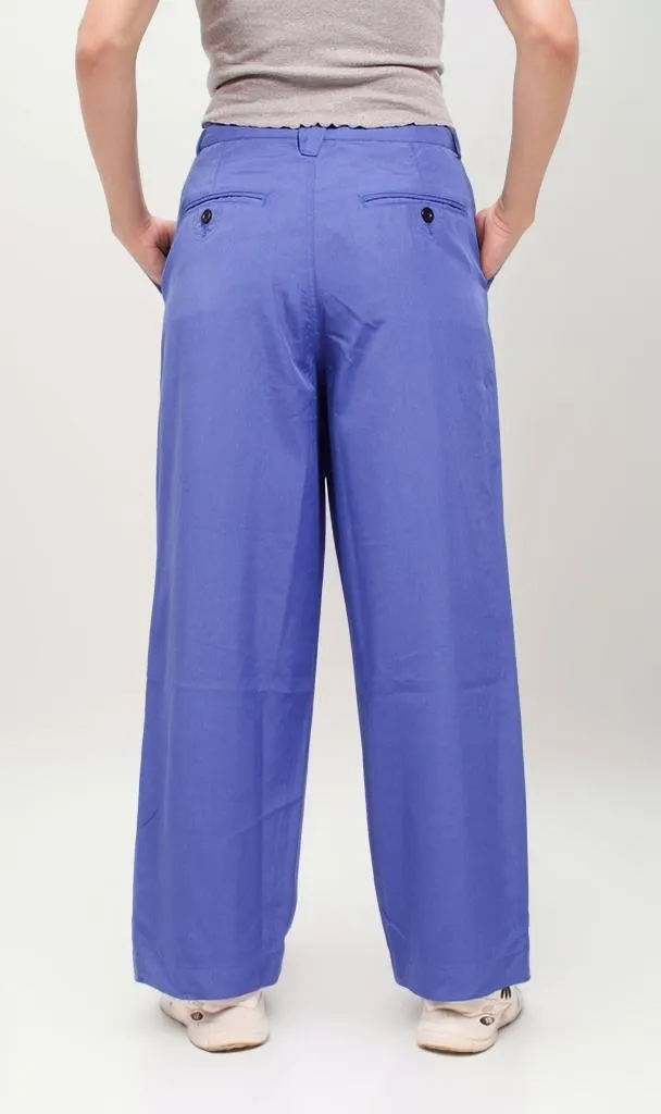 o200589-HIGH-WAISTED WIDE-LEG TROUSERS - BLUE