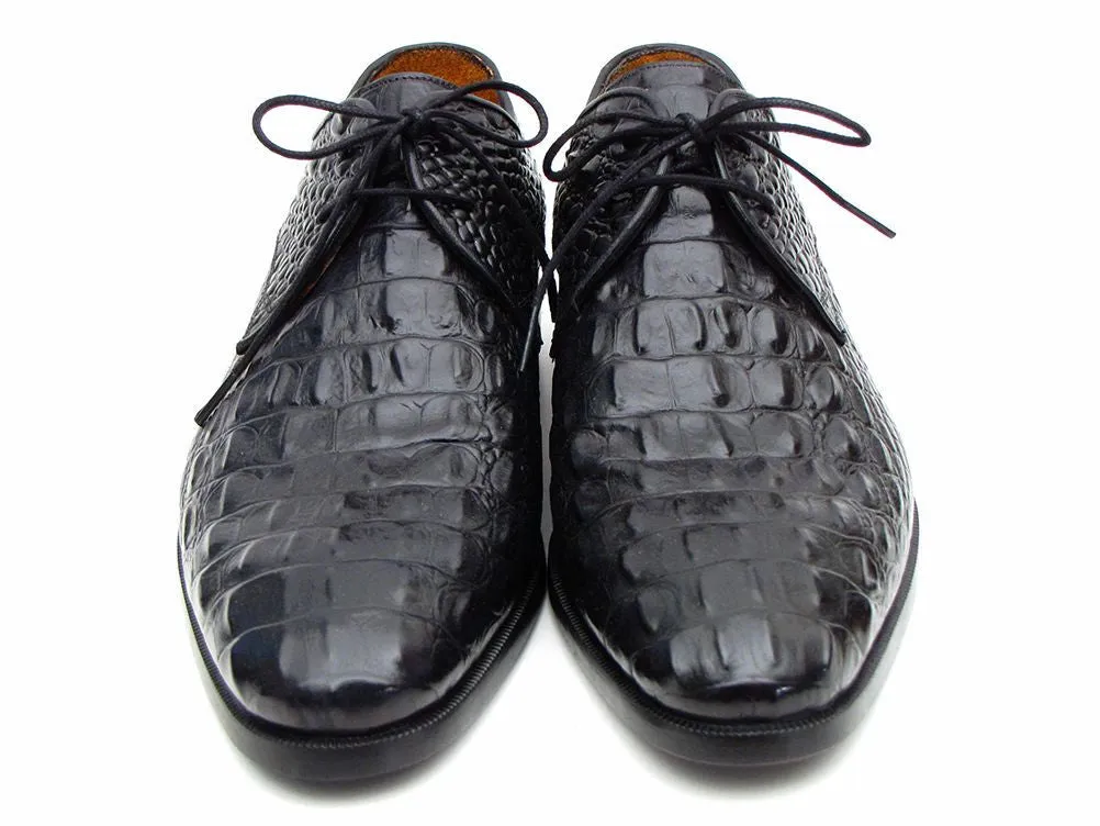 Paul Parkman Black Crocodile Embossed Derby Shoes