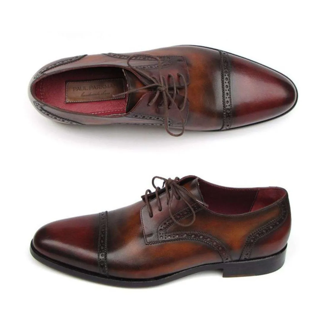 Paul Parkman Handmade Designer Shoes Men's Handmade Designer Shoes Derby Burgundy Tobacco Red Oxfords (PM5212)