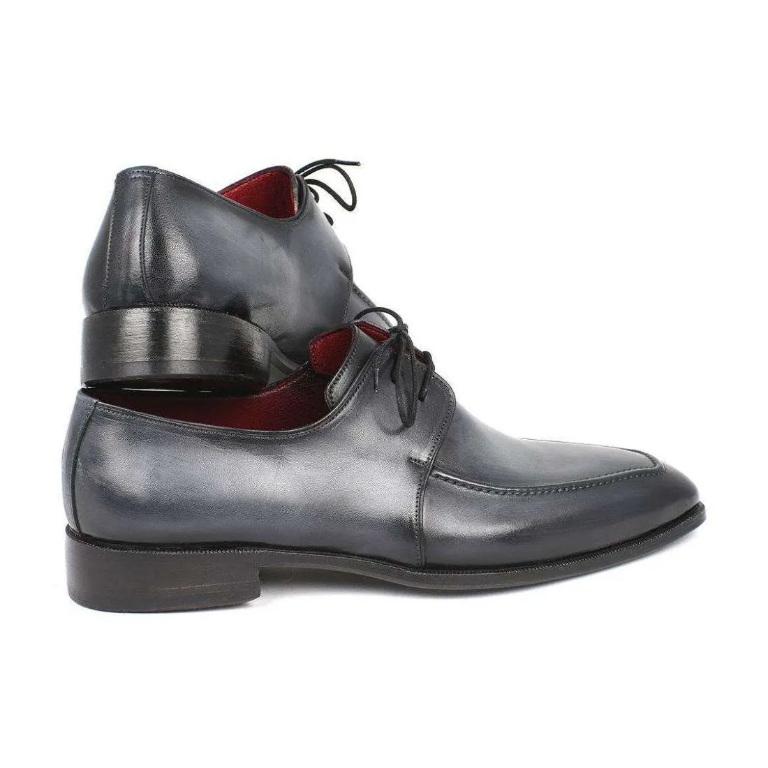 Paul Parkman Men's Handmade Designer Shoes Apron Derby Gray Black Oxfords 13SX51 (PM5200)