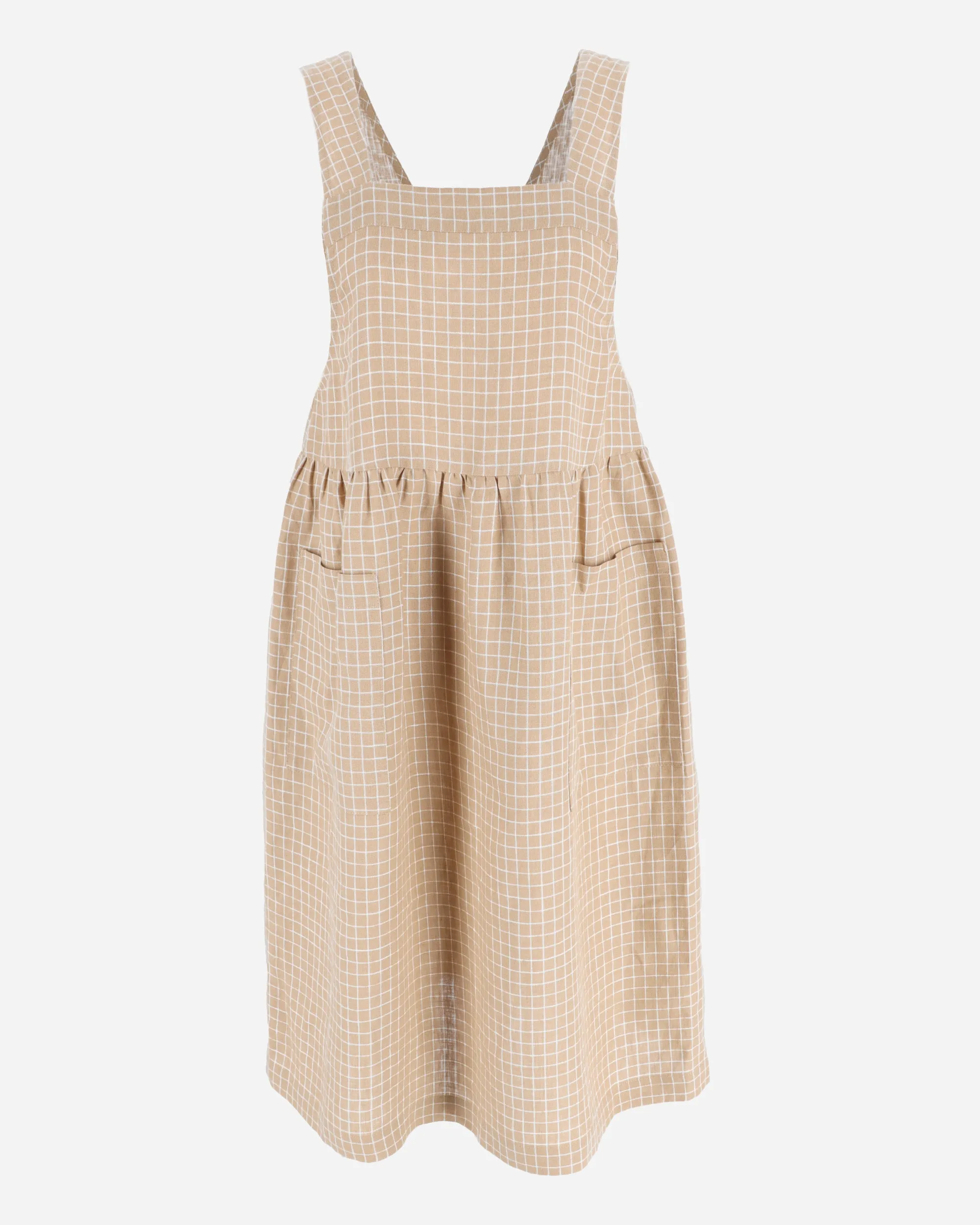 Pinafore linen dress ROATAN in Brown windowpane