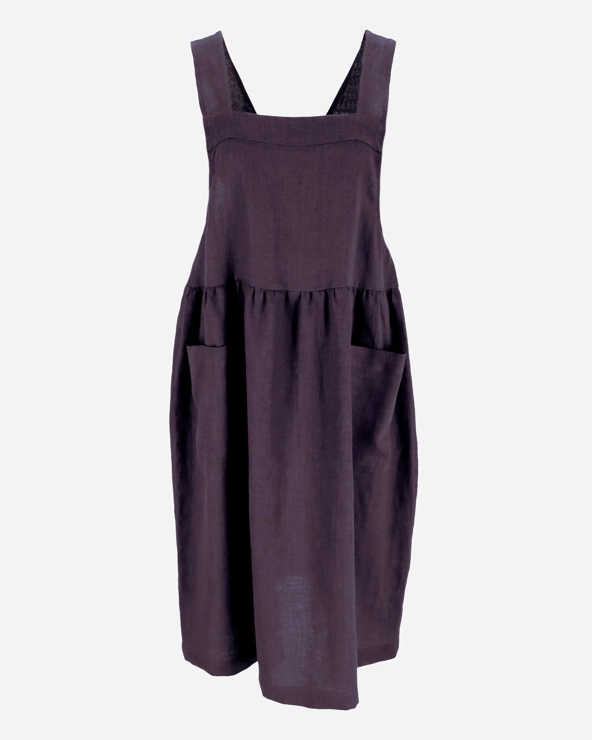 Pinafore linen dress ROATAN in Dark purple