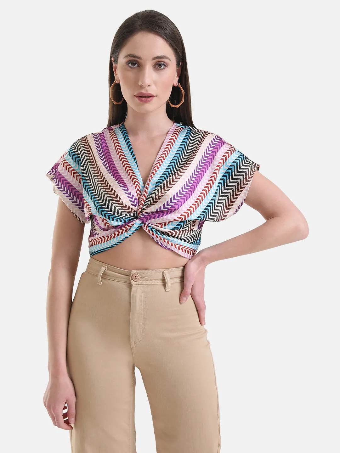 Printed Twist-Knot Crop Top