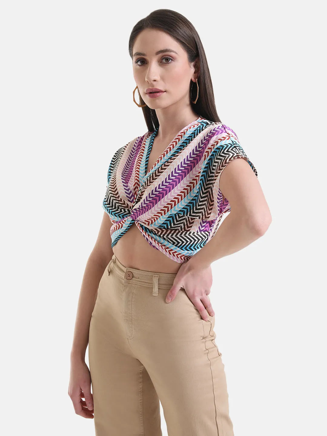 Printed Twist-Knot Crop Top