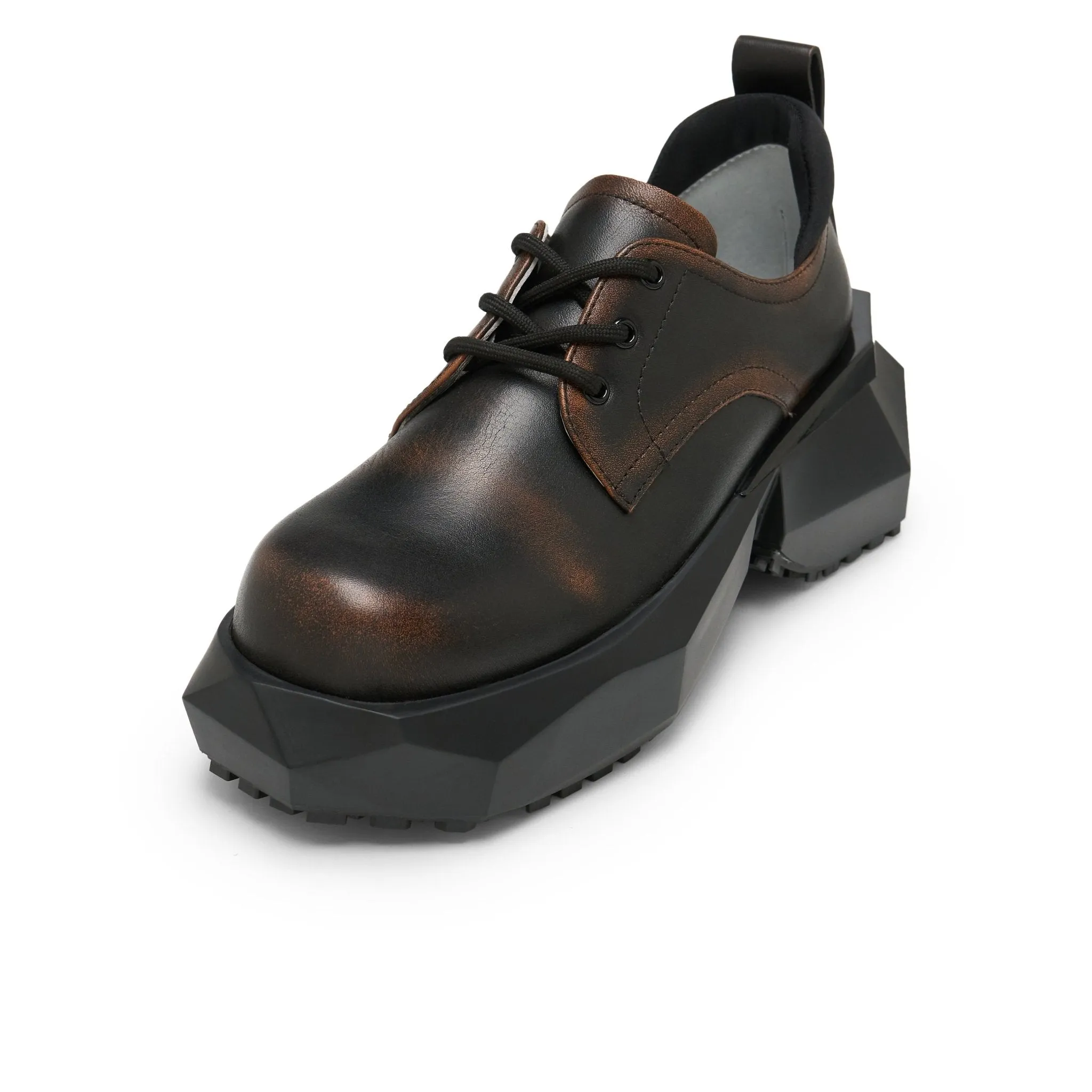 Round Head Strap Cut Thick Sole Derby Shoe In Black Brown