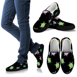 Sea Turtles Black Women's Slip Ons