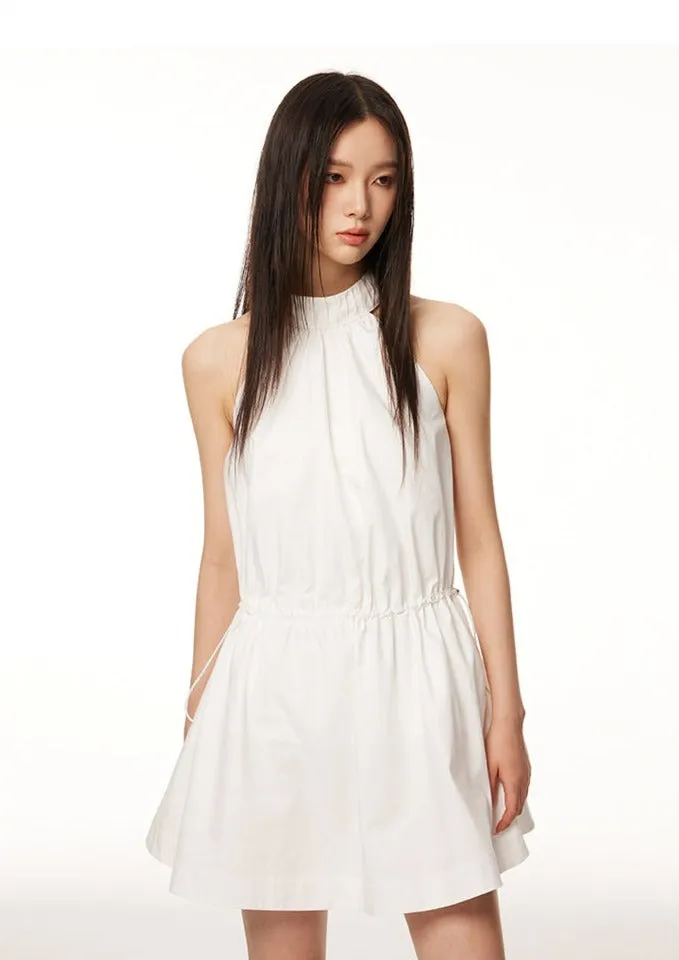 Sleeveless Halter Ruched Neck Gathered Waist Tent Dress