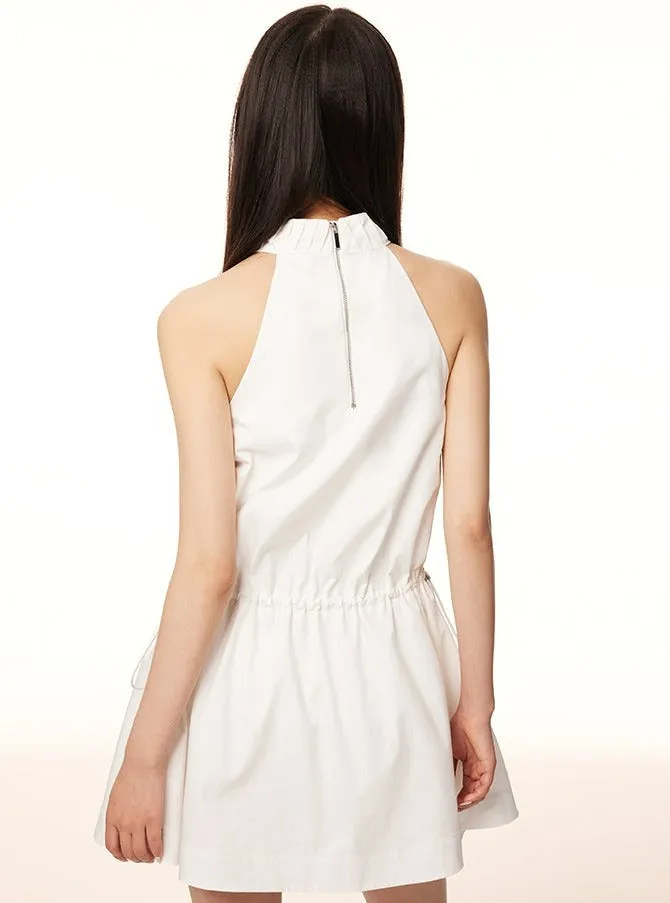 Sleeveless Halter Ruched Neck Gathered Waist Tent Dress