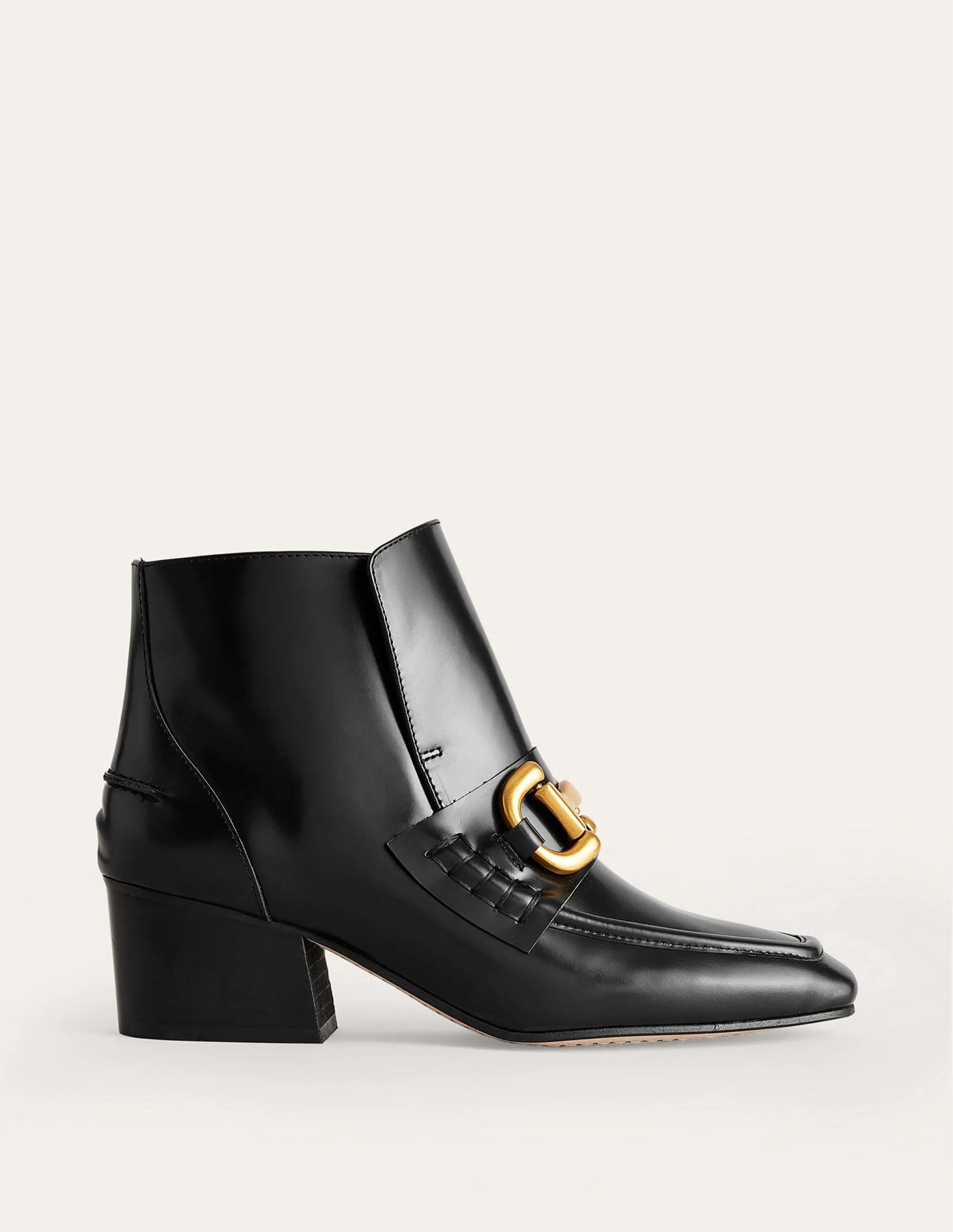 Snaffle-Trim Ankle Boots-Black Leather