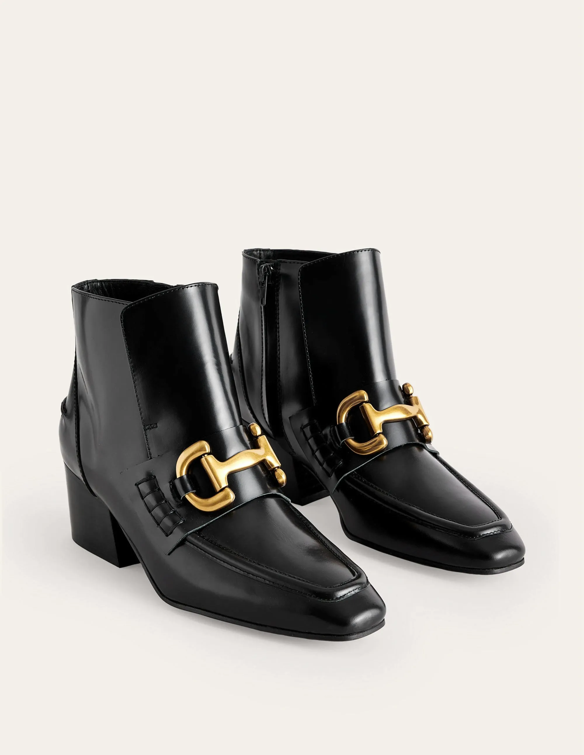 Snaffle-Trim Ankle Boots-Black Leather