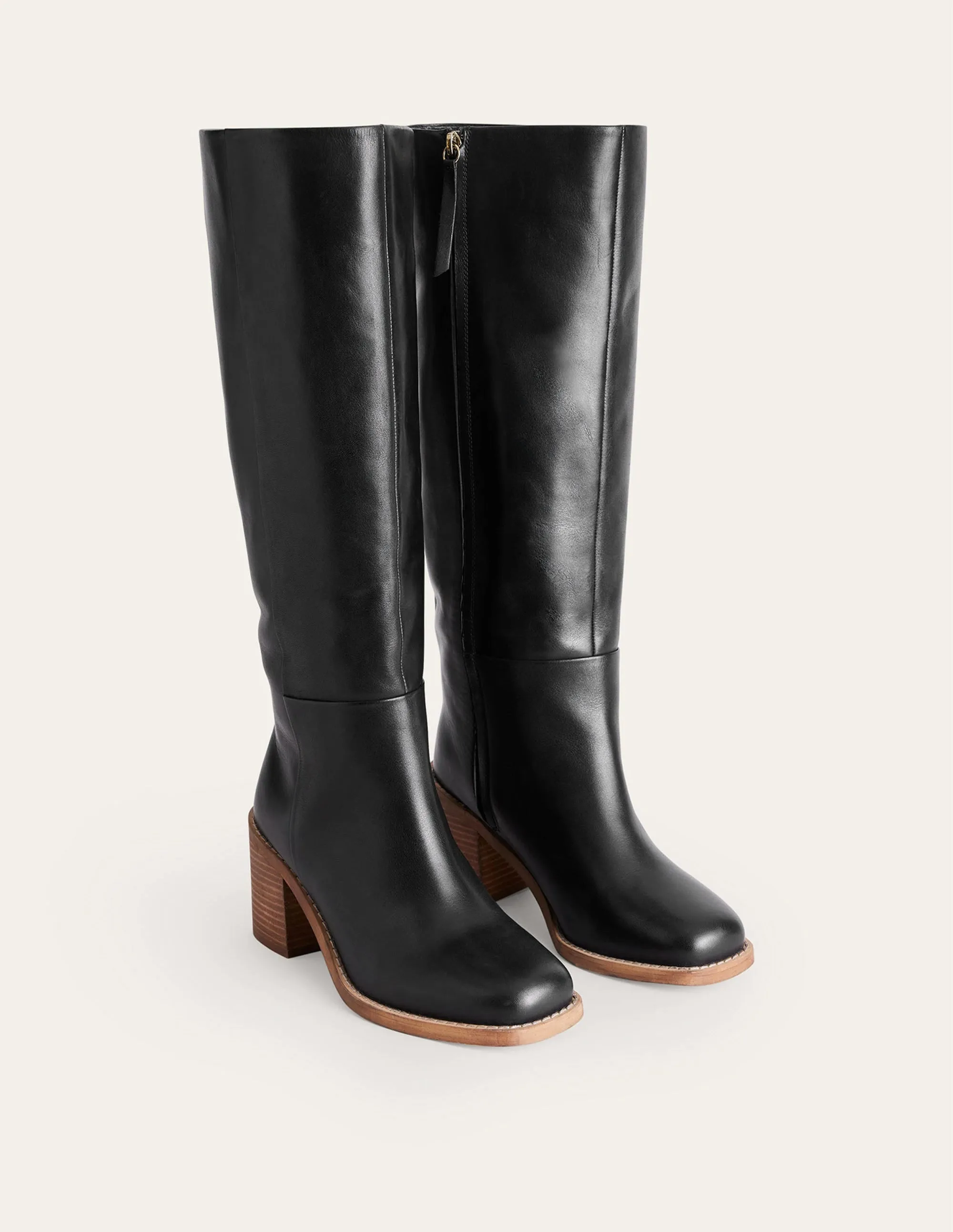 Straight Leather Knee Boots-Black