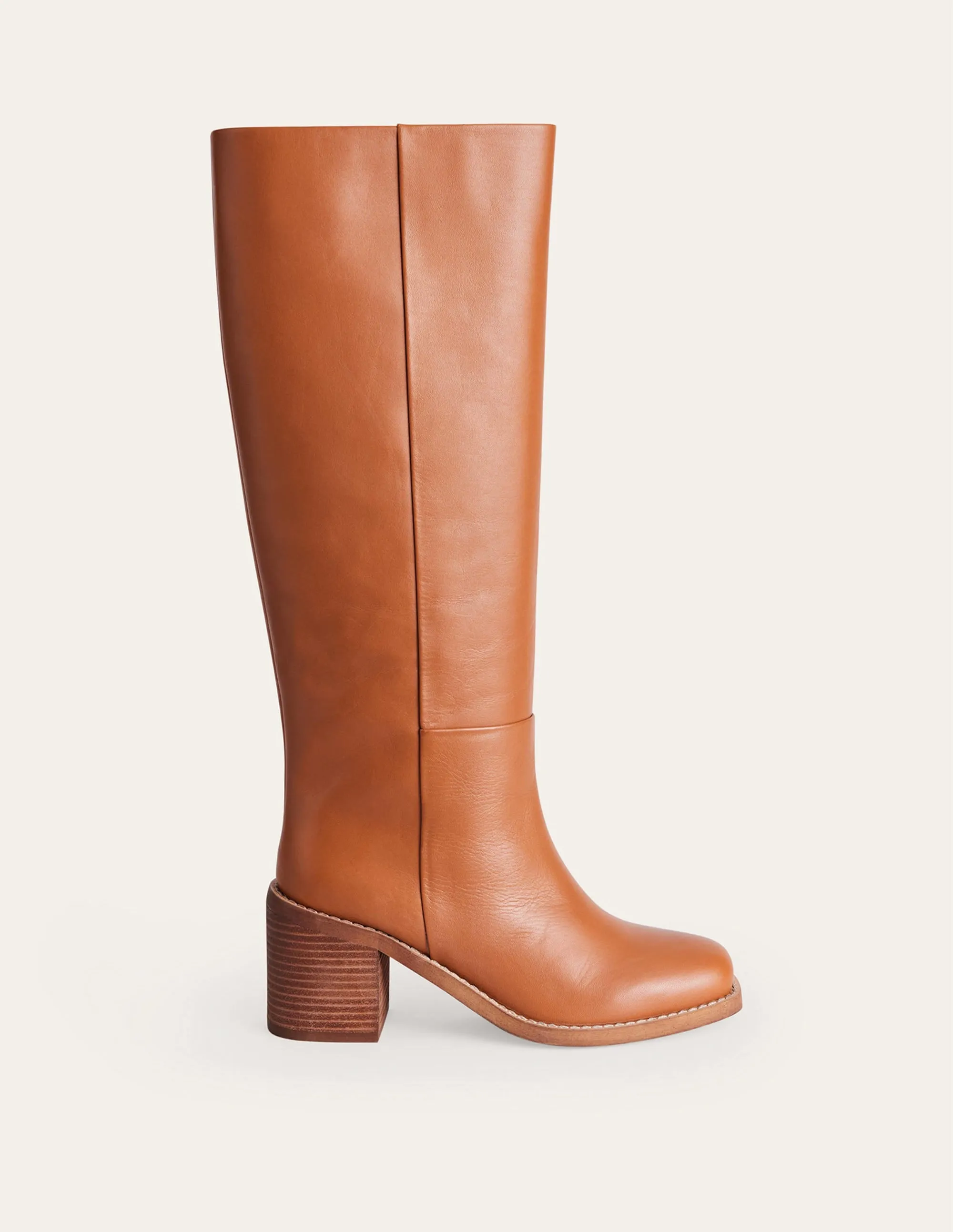 Straight Leather Knee Boots-Honey