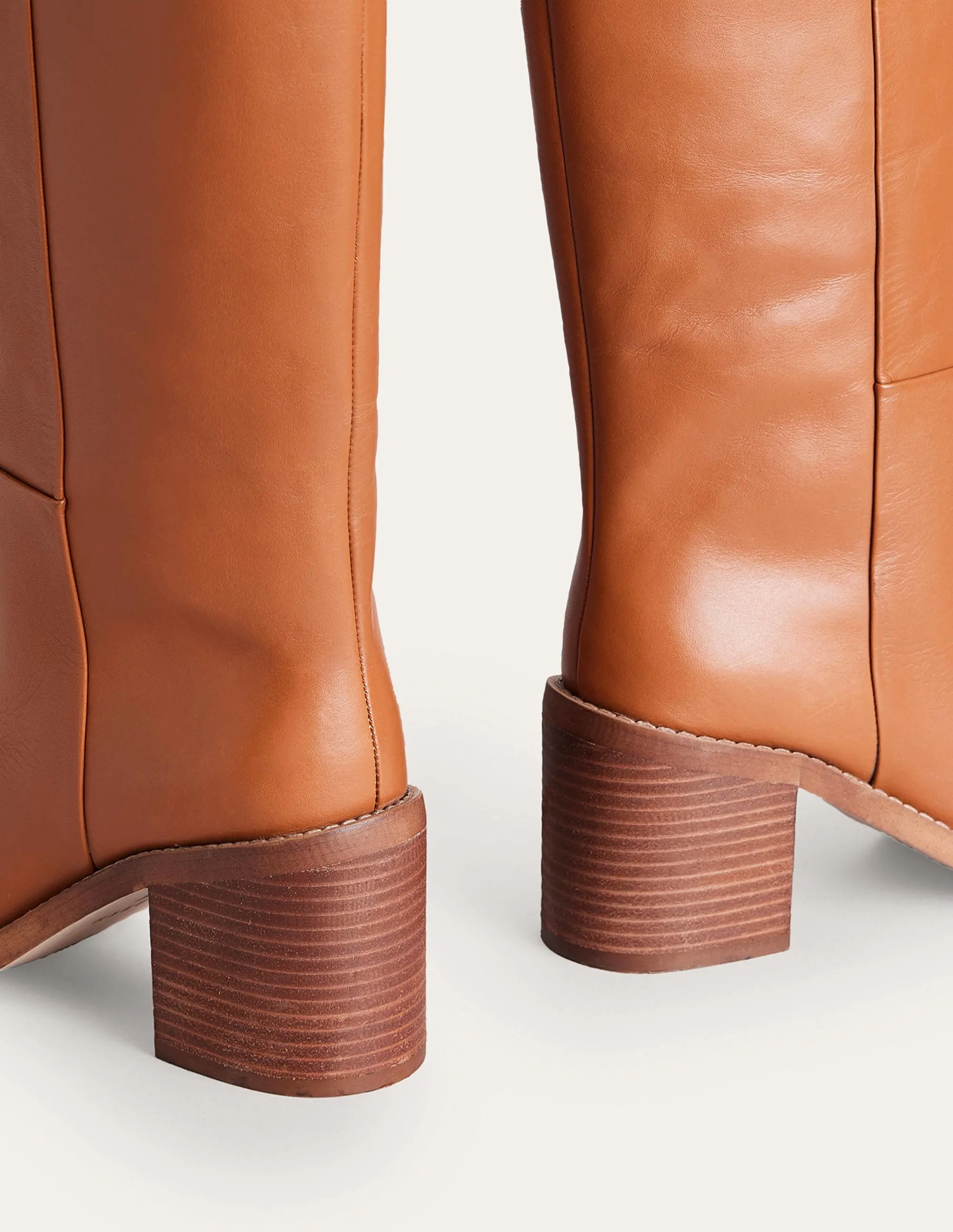 Straight Leather Knee Boots-Honey