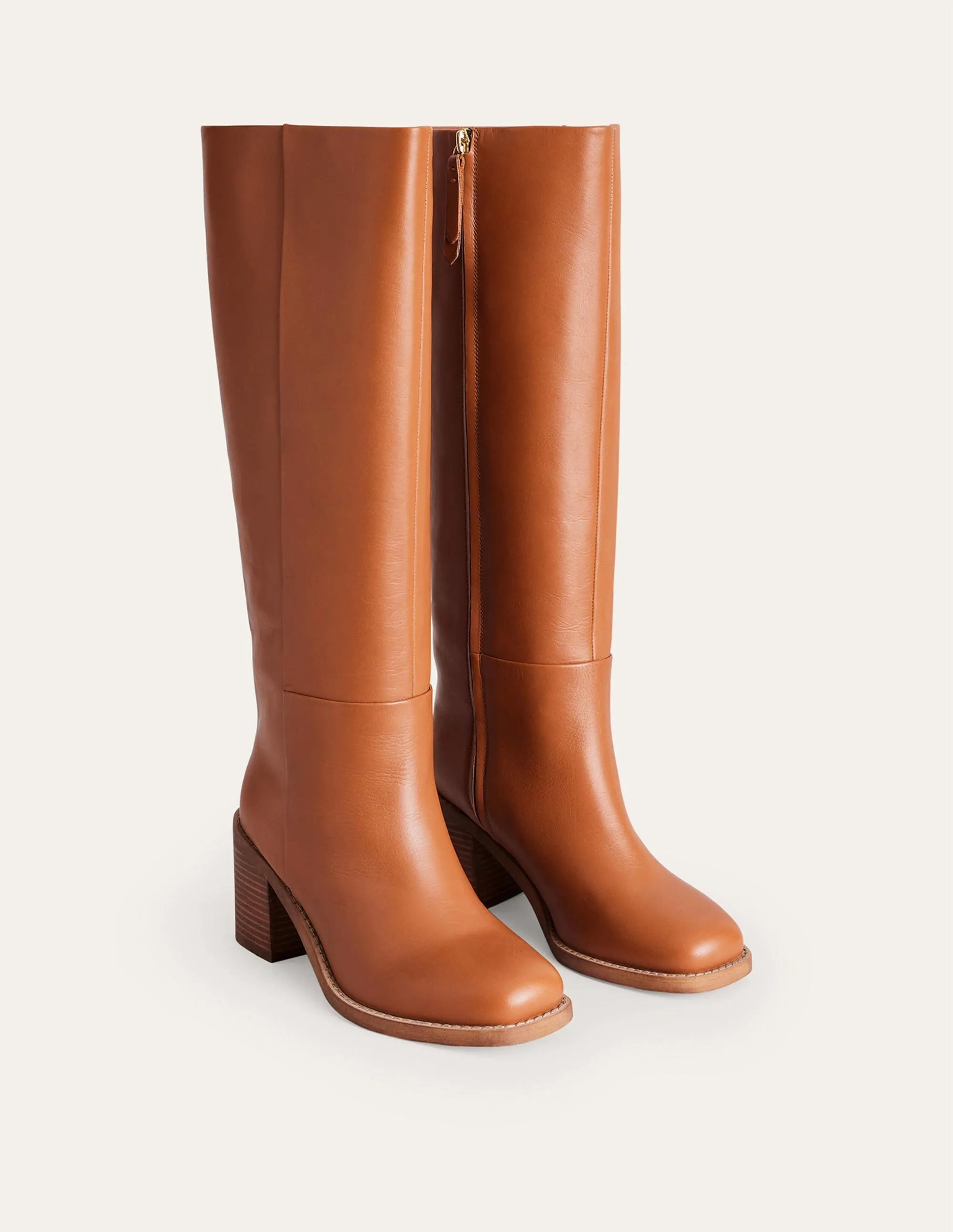 Straight Leather Knee Boots-Honey