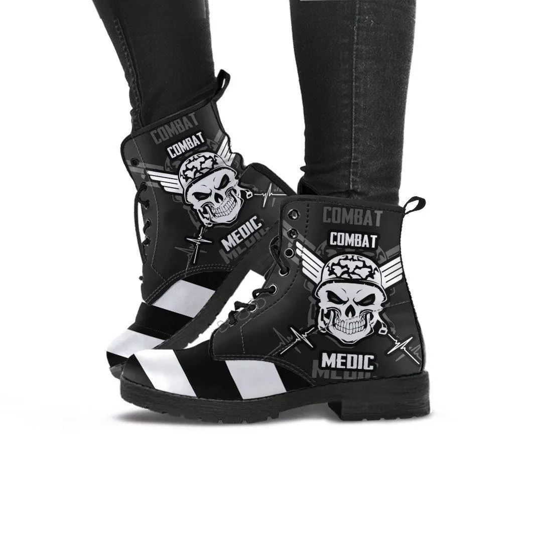 Stripey Skull Leather Boots