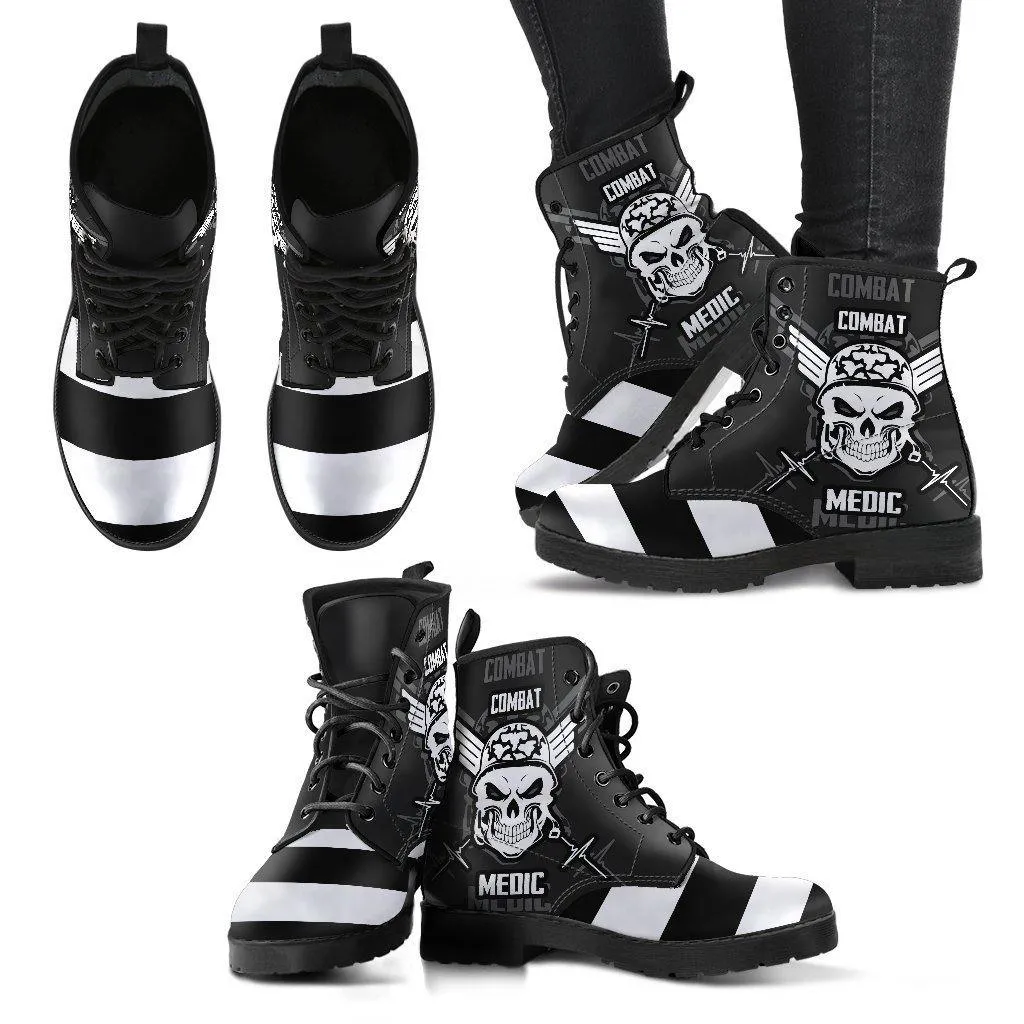 Stripey Skull Leather Boots