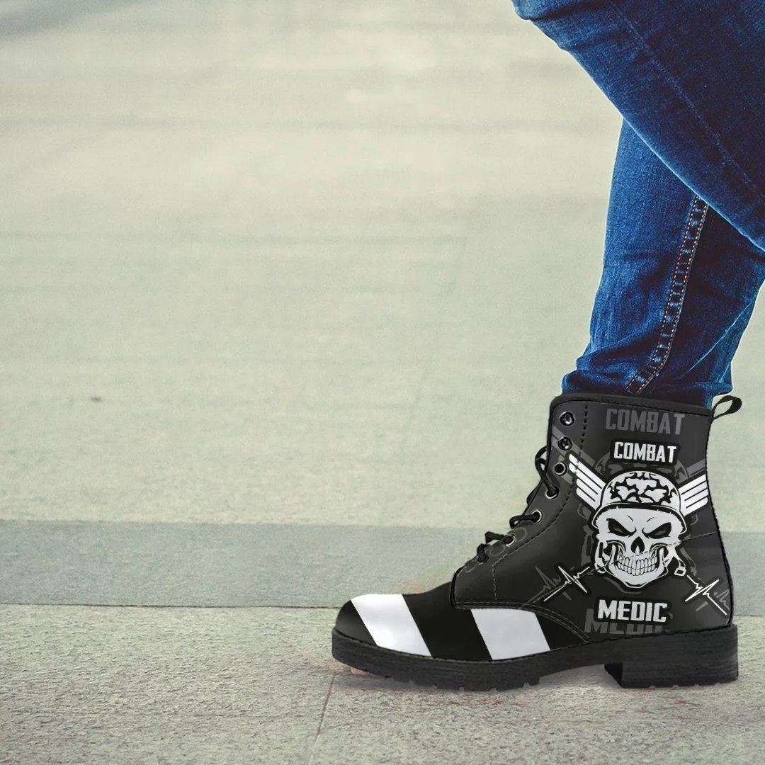 Stripey Skull Leather Boots