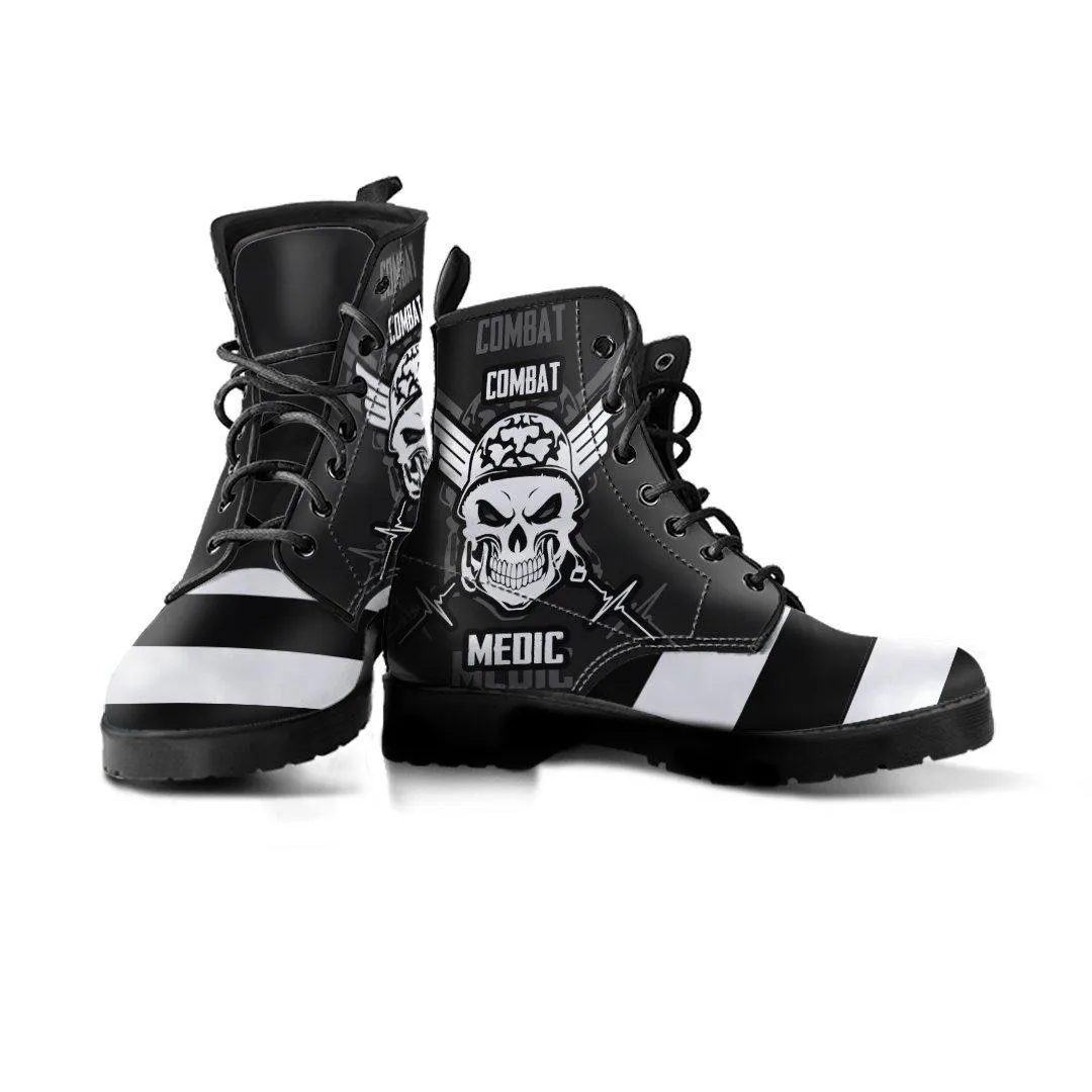 Stripey Skull Leather Boots