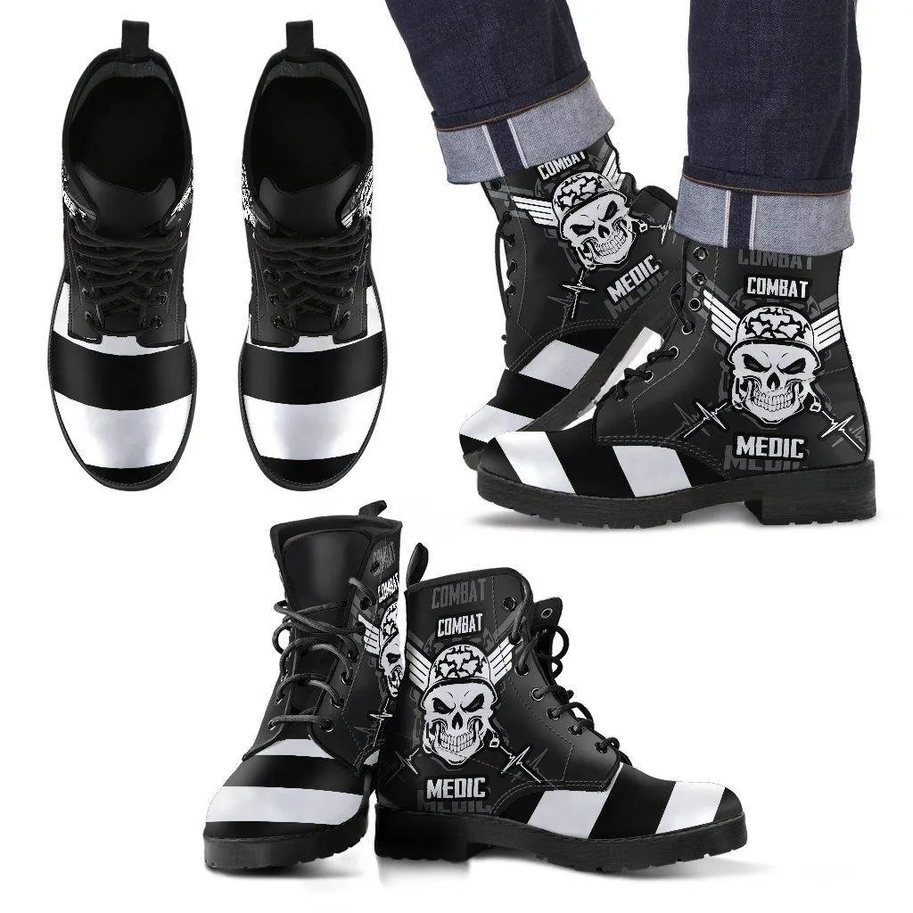 Stripey Skull Leather Boots