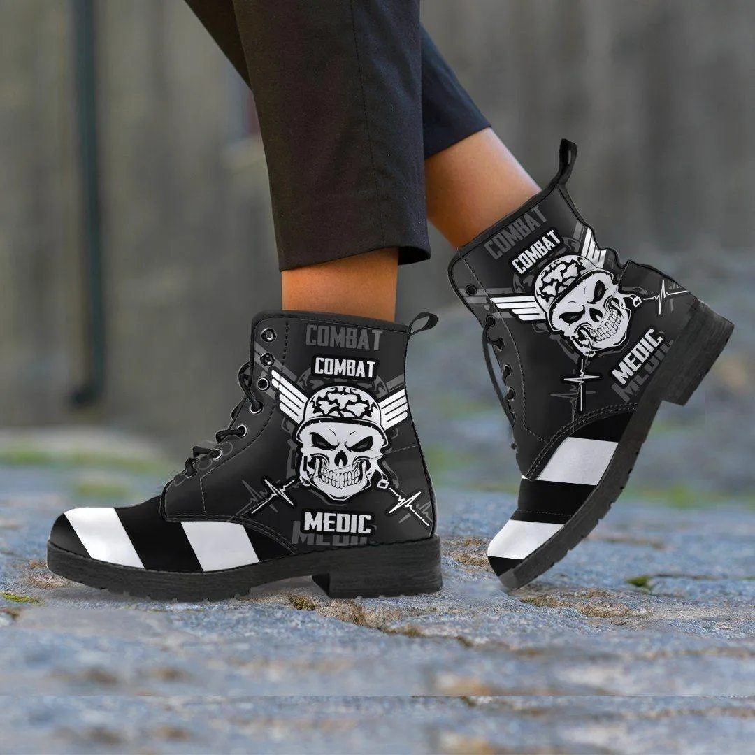 Stripey Skull Leather Boots