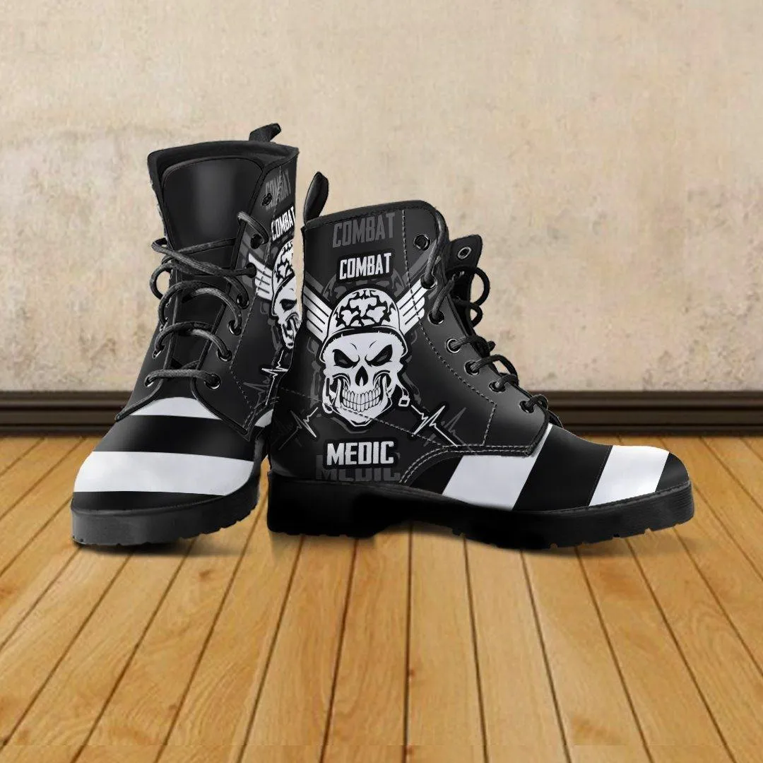 Stripey Skull Leather Boots