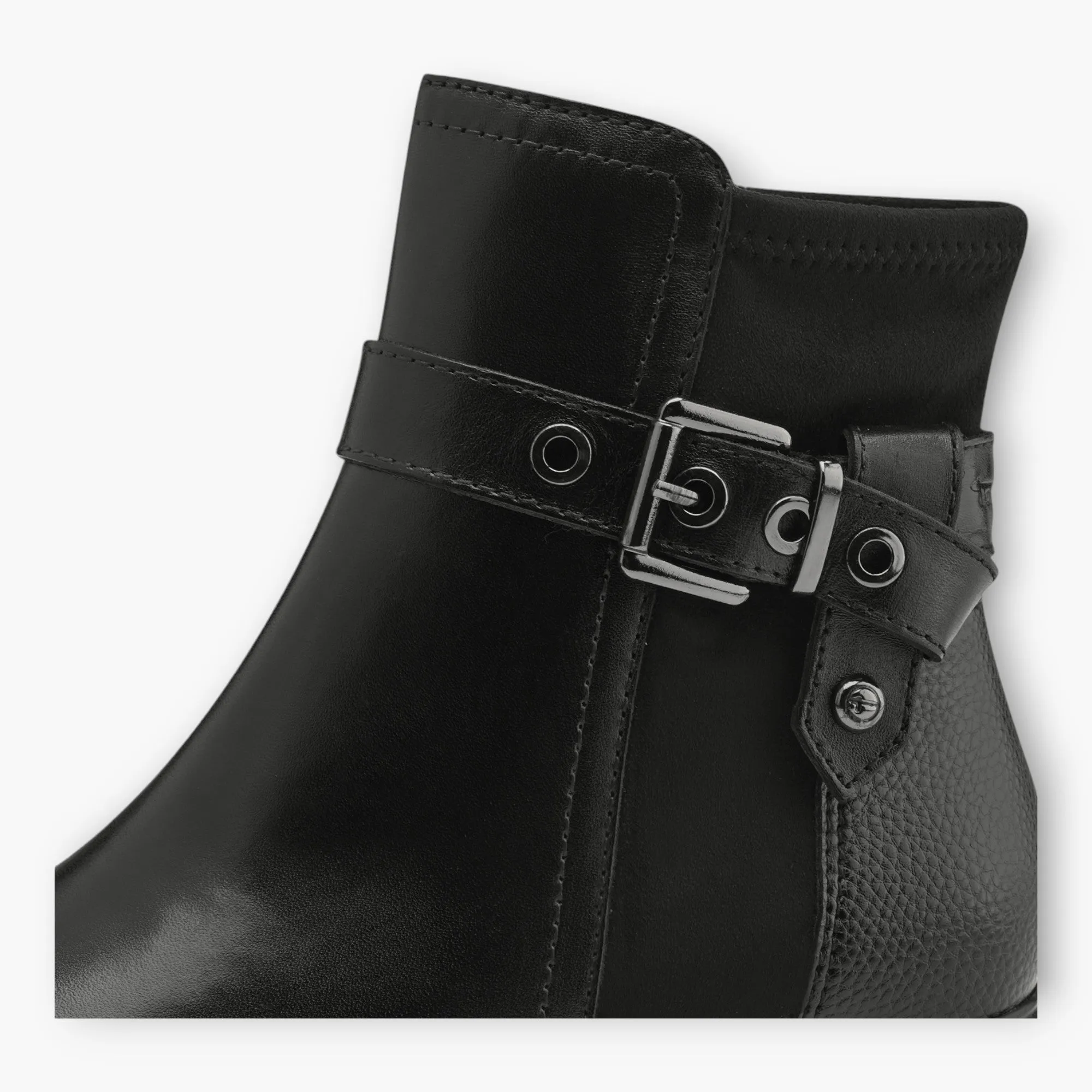 Tamaris Black Ankle Boots with Block Heel and Buckle Detail