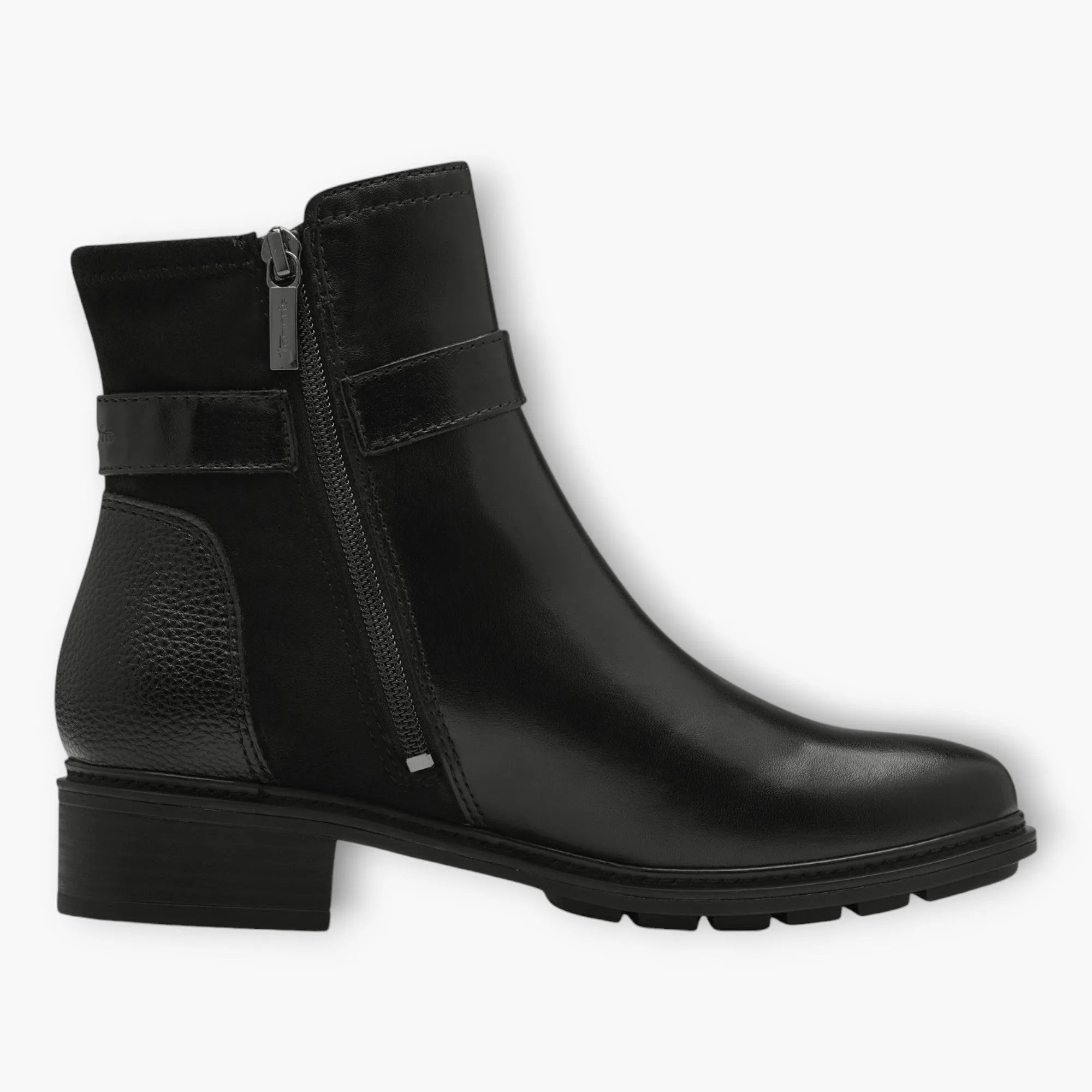 Tamaris Black Ankle Boots with Block Heel and Buckle Detail