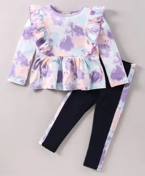 Tie and Dye Front Frill Top Leggings Set