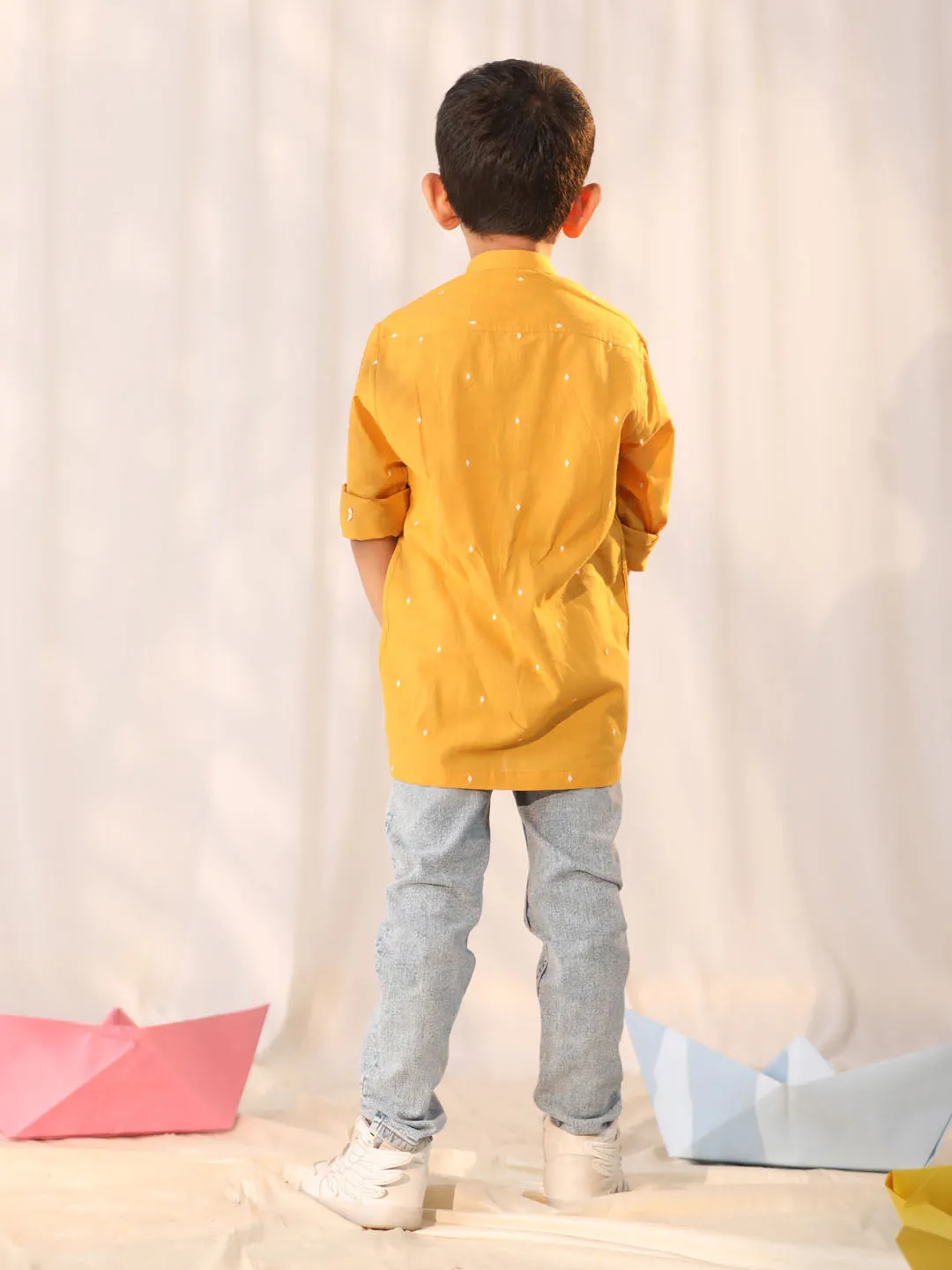 VASTRAMAY Boys' Mustard Ethnic Shirt