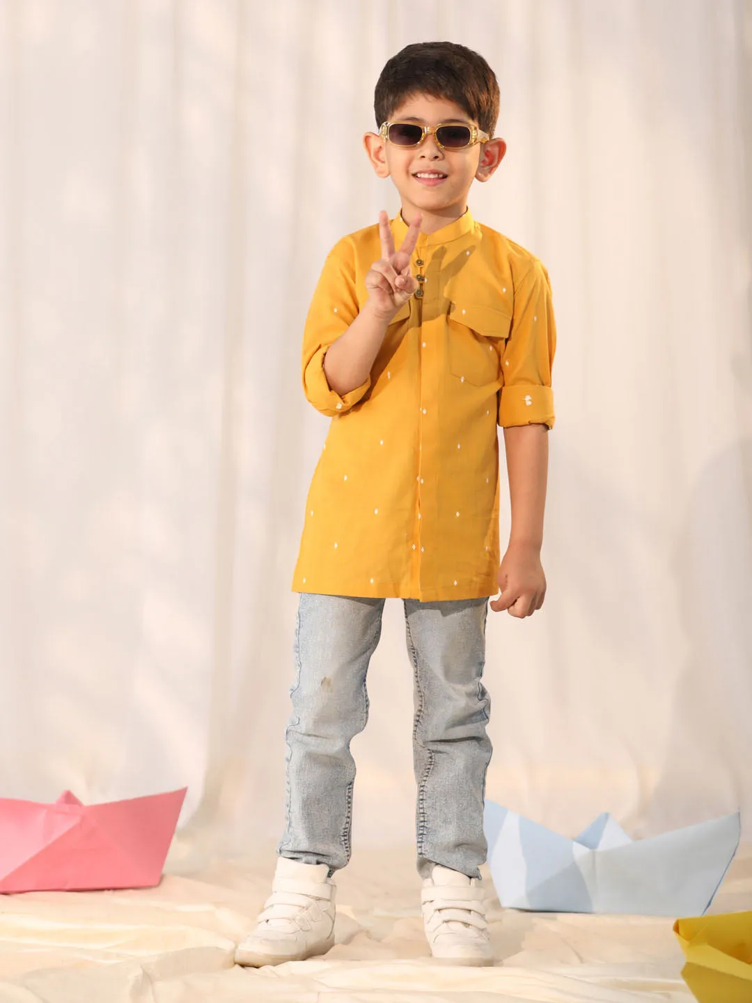 VASTRAMAY Boys' Mustard Ethnic Shirt