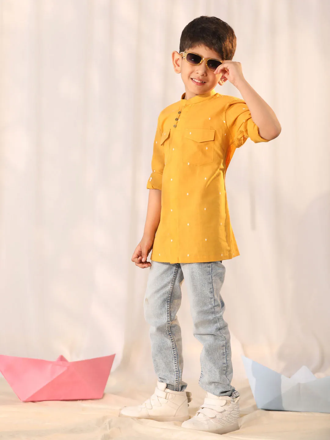 VASTRAMAY Boys' Mustard Ethnic Shirt