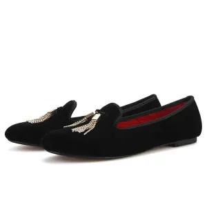 Velvet Rhinestone Tassel Wedding Loafers for Women