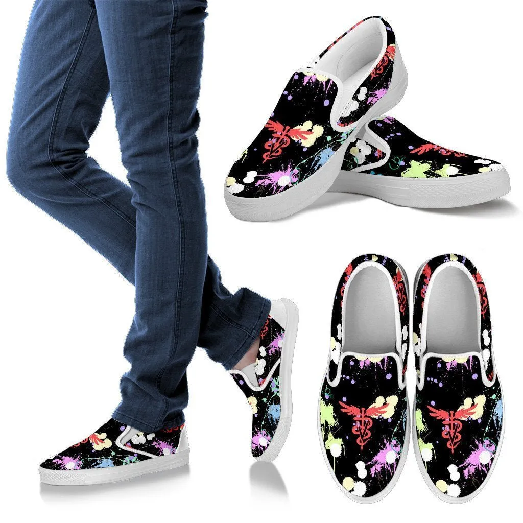 Veterinary Pattern Black Women's Slip Ons