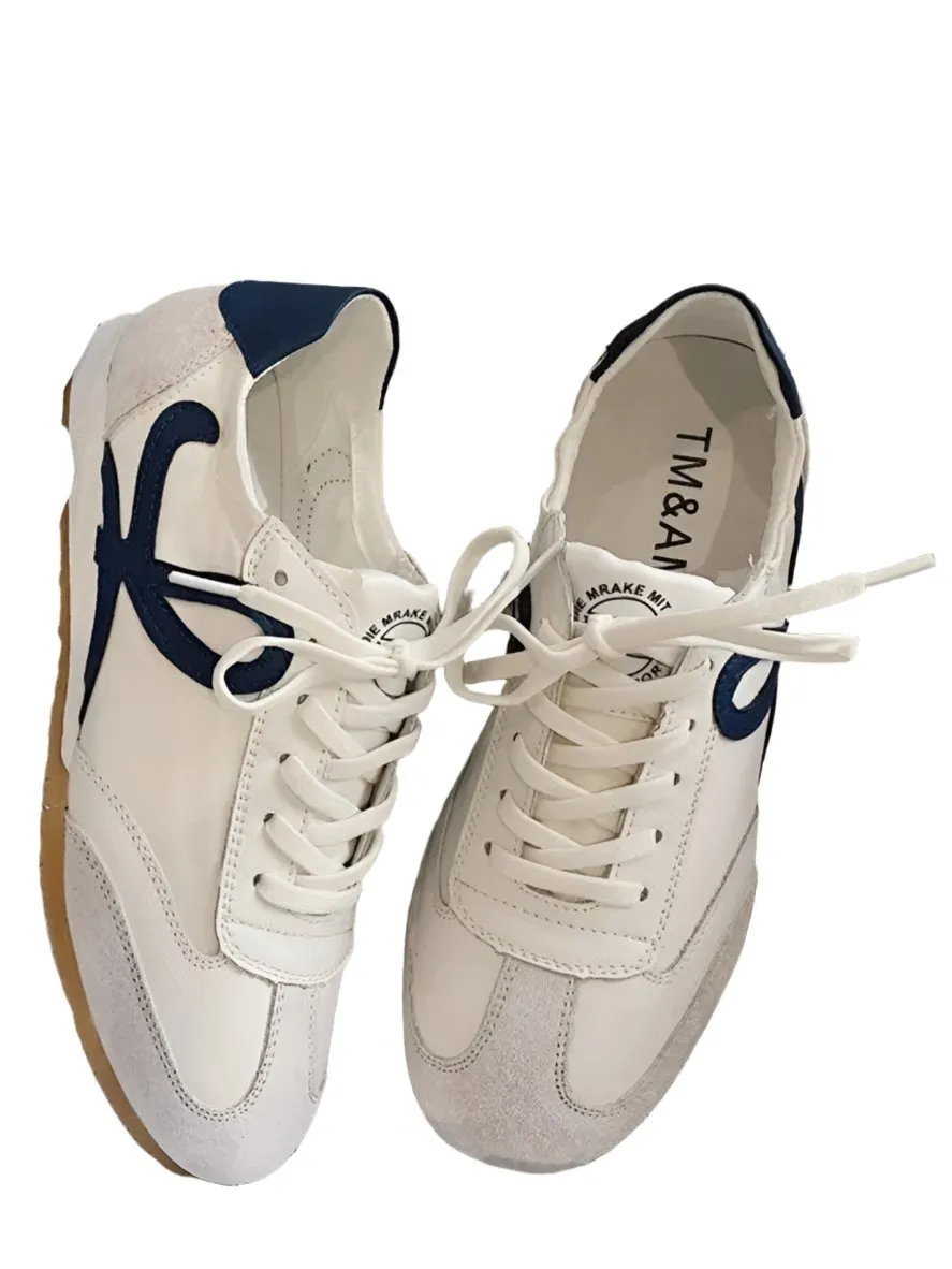 White and navy blue low sneakers shoes