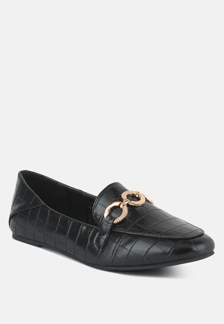 Wibele Croc Textured Metal Show Detail Loafers