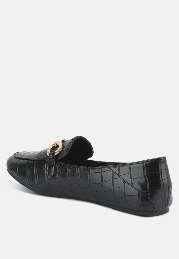 Wibele Croc Textured Metal Show Detail Loafers