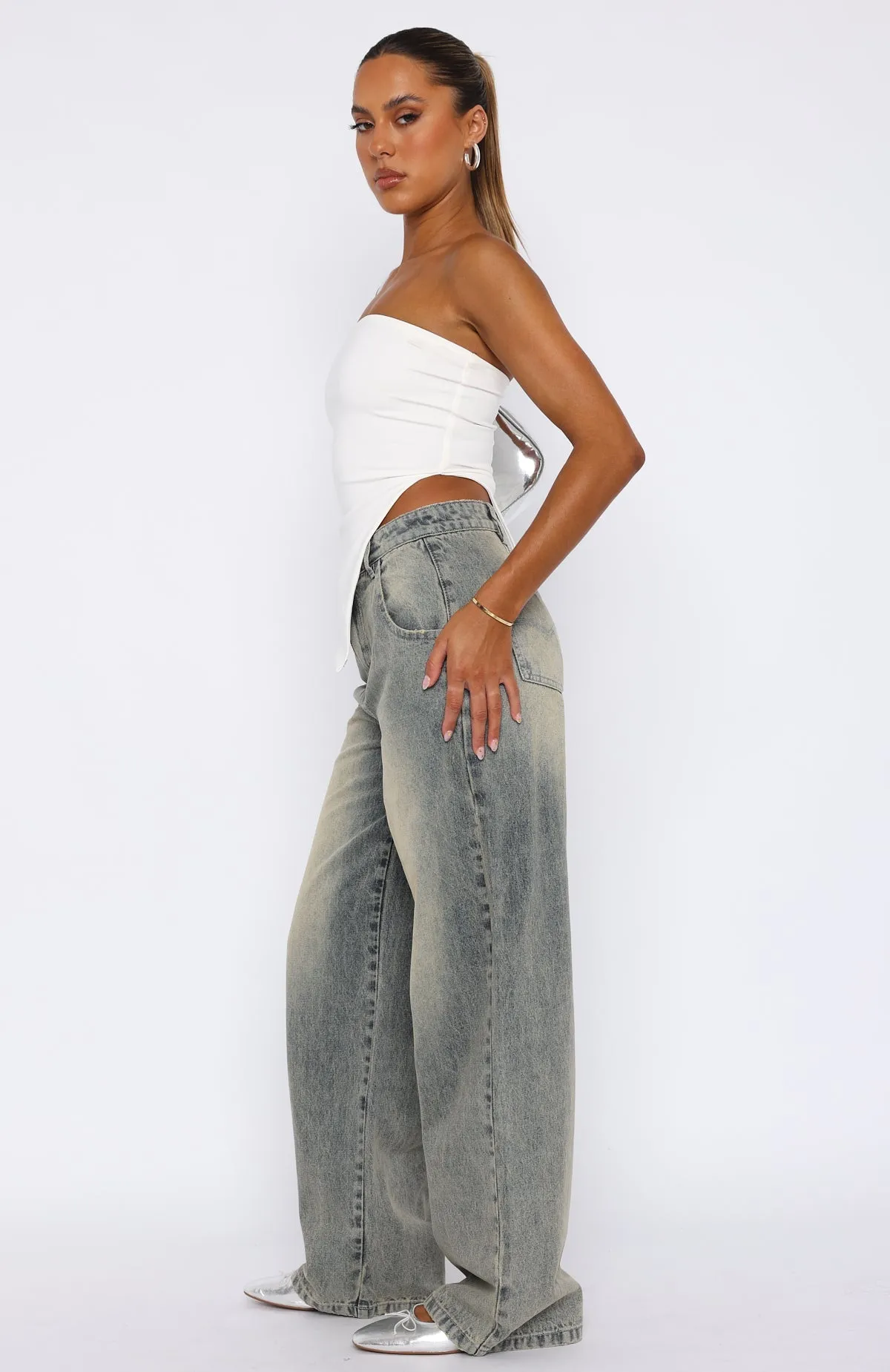 Willow Mid Rise Wide Leg Jeans Sand